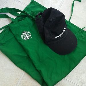Starbucks apron and cap.